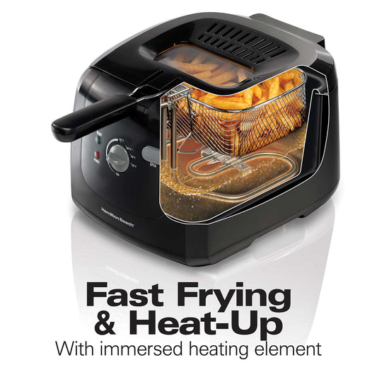 Cool-Touch Deep Fryer, 2 Liters/8 Cup Oil Capacity with Basket Hooks